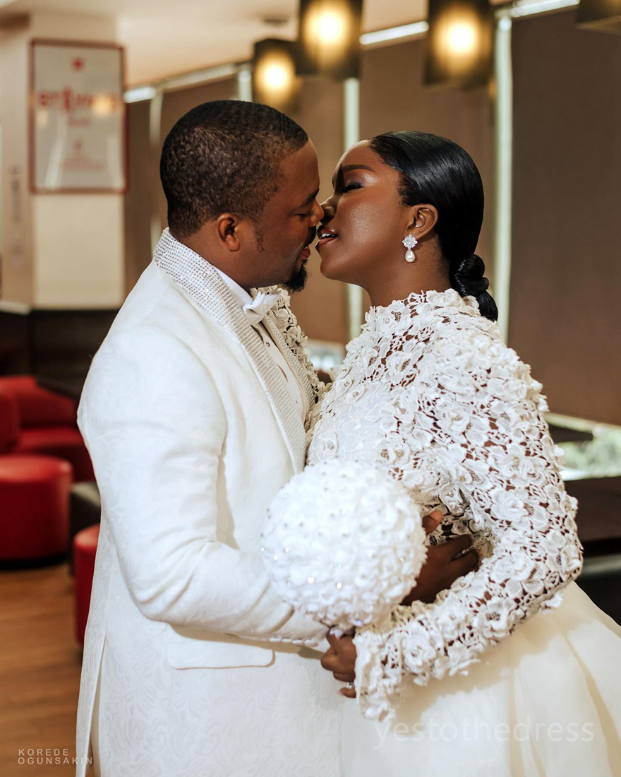 R&W 2024 Mermaid Dresses Bridal With Detachable Train High Neck Long Sleeves Beaded Lace Rhies Wedding Gowns Bride for Special Occaisons D215