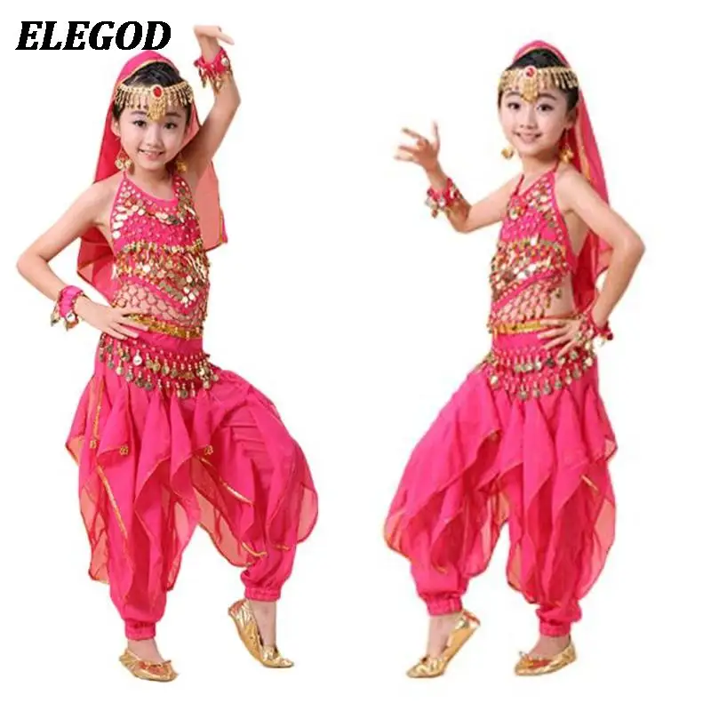 Girls Belly Dance Costume Set Children's Indian Dance Top+Pants Suit Arabic Dance Clothing Kids Halloween Performance Outfit Set