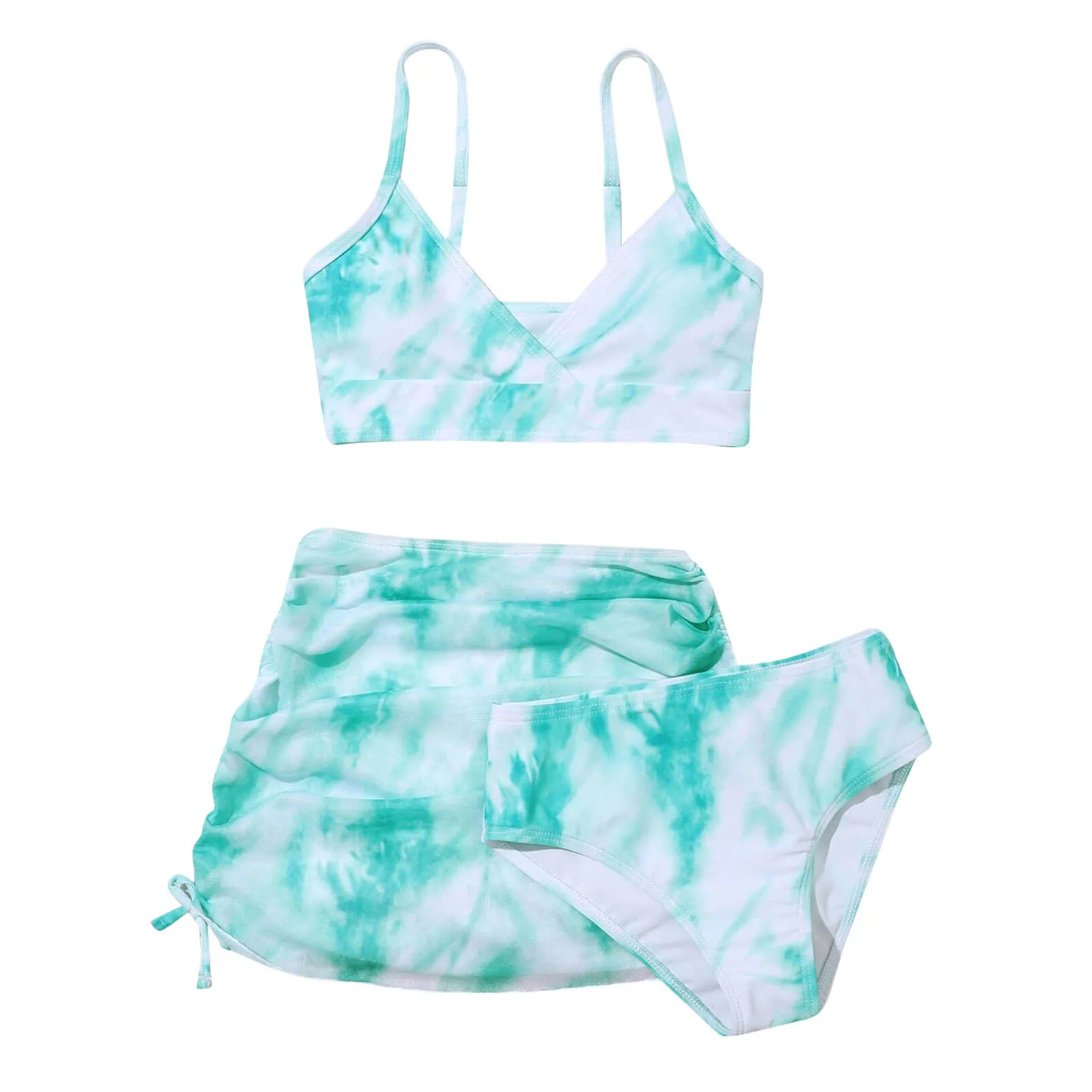 Three Piece Girls Summer Swimwear Printing Dyeing Floral Swimsuit Cute Crisscross Bathing Suit Beachwear Swim 5
