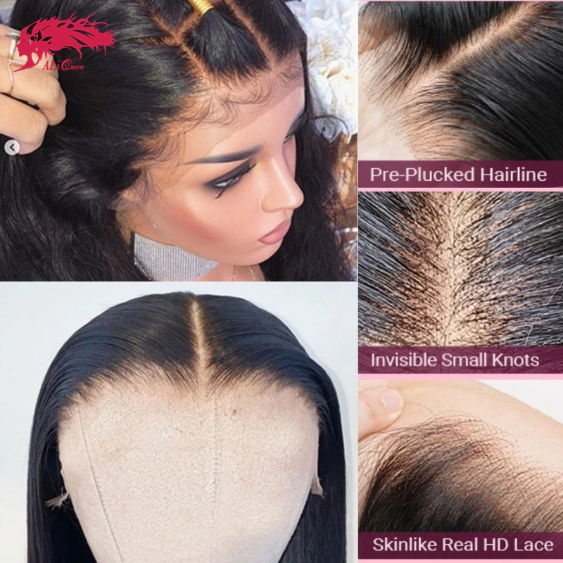 Ali Queen Hair 4x4 5x5 6x6 7x7 HD Lace Closure Invisible Melt Skin Full Frontal 13x6 13x4 Human Virgin Hair Yaki Straight Hair