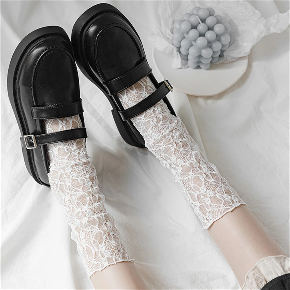 Lace mesh stockings stacked Japanese thin JK soft fairy ins tide Mary Jane vintage transparent tube socks Y 5