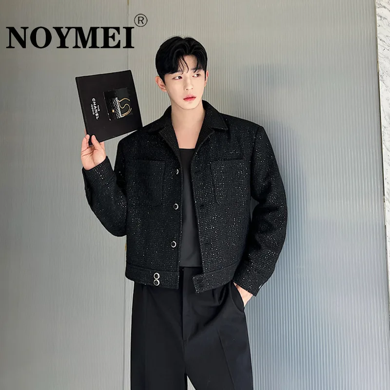 NOYMEI 2025 Temperament All-match Sqeuins Men's Short Blazer Autumn Winter 2024 New Black Lapel Fashionable Korean new Suit Jacket WA2626