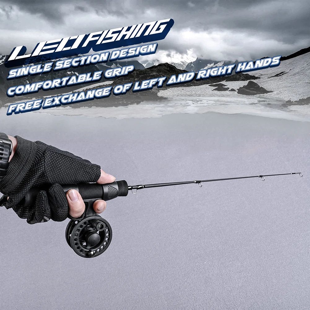 LEO 51cm Ice Fishing Rod Fiberglass Fishing Rod Reel Combo Portable Ultra-short Antiskid Grip Tackle Pesca Fisherman Gear smile