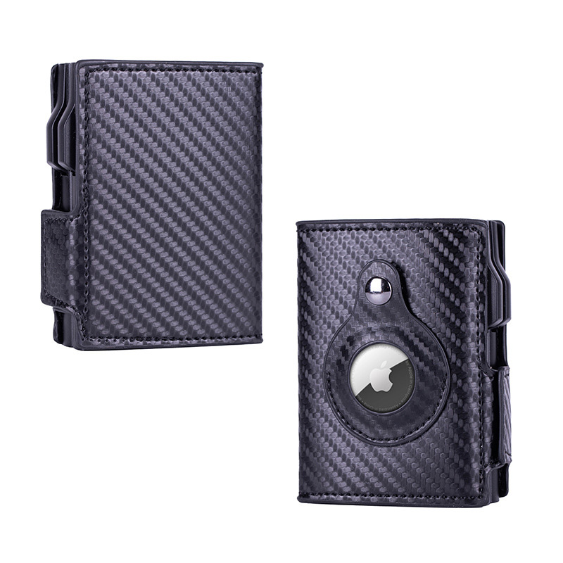 YKOSM Airtag Card Bag Double Aluminum Box Men RFID Blocking ID Credit Card Holder Luxury PU Leather Purse With Airtags Case