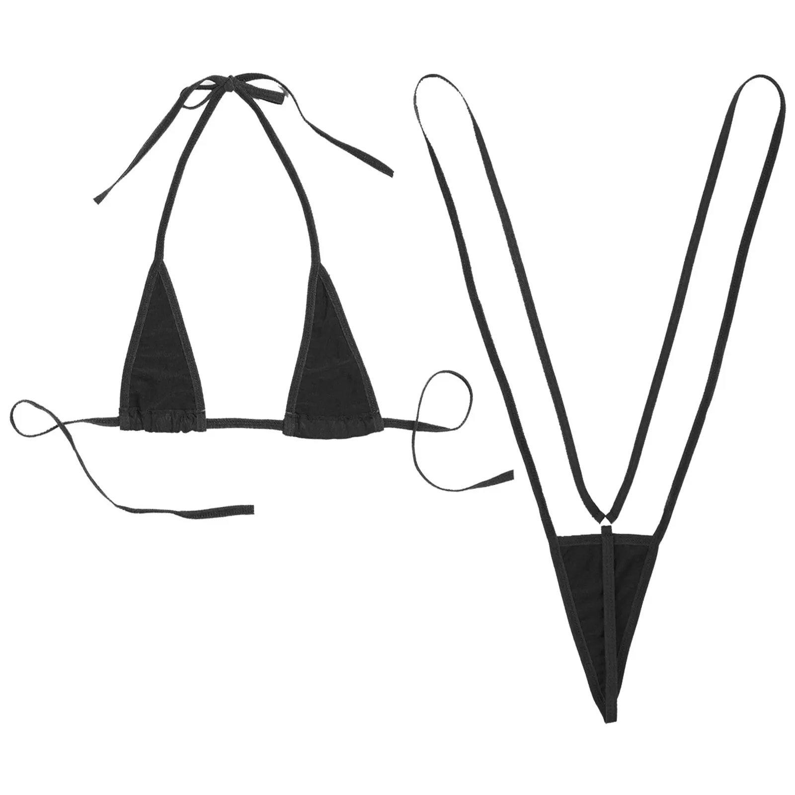 Women Swimming Swimsuit Lingerie Suit Lace-up Halter Neck Bra Tops with Sling Shot Bodysuit Sexy Swimwear Sunbathing Bikini Set