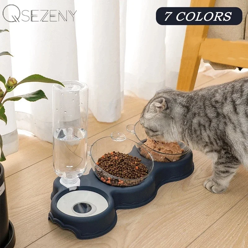 2025 Pet Cat Bowl Automatic Feeder 3-in-1 Dog Cat Food Bowl With Water Fountain Double Bowl new Drinking Raised Stand Dish Bowls For Cats