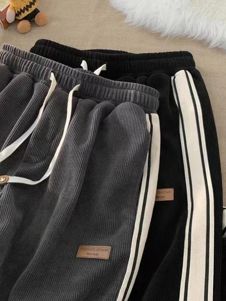 HOUZHOU Vintage Corduroy Sweatpants Baggy Women Harajuku Wide Leg Trousers Korean Streetwear Female Casual Straight Winter Pants