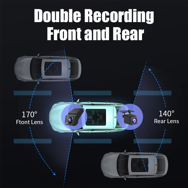 Full HD 170° Wide Angle Dash Cam for Android Multimedia Double Recording Front And Rear Camera Car DVR ADAS TF Card 32G 64G USB