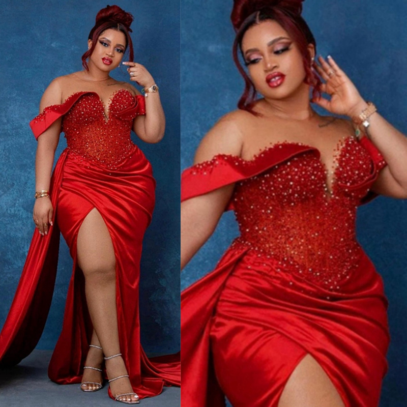 2025 Plus Size Aso Ebi Prom Dresses For Special Ocns Sheer Neck Evening Formal Dress High Split Beaded Sequined Lace Birthday Gowns Vestido De Sorrie 