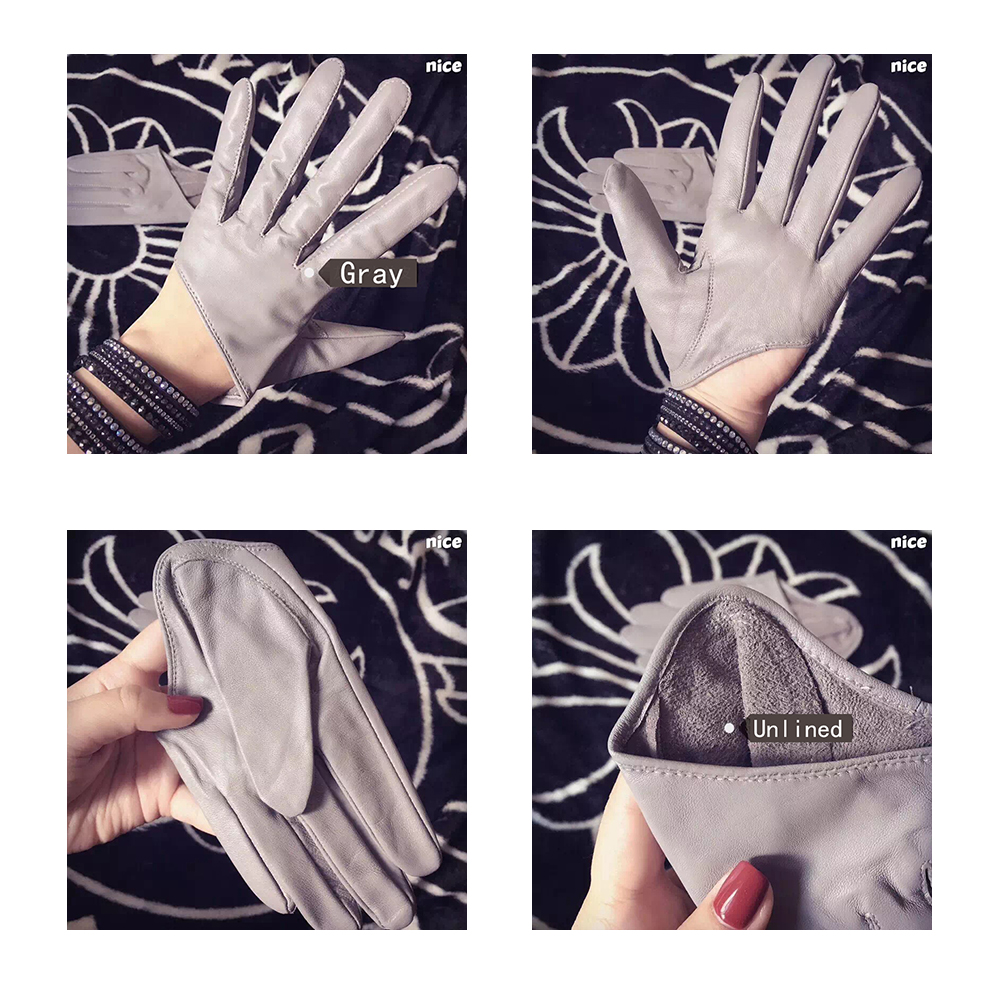 Sunscreen Gloves Women's Single Genuine Leather Half-palm Gloves Real Sheepskin Stage Show Driving gloves No Lining Girl's gloves