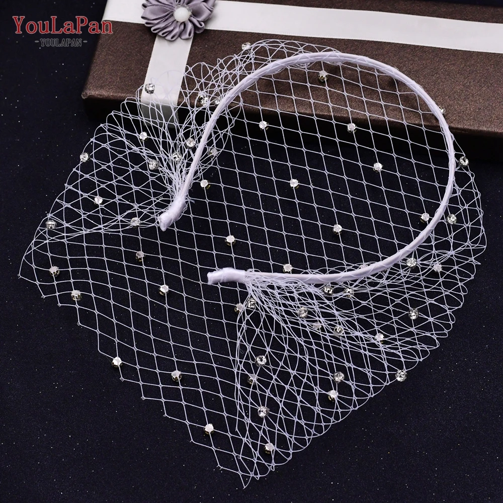 YouLaPan VA06 Birdcage Veil White Black Veil Face Veil 2025 Handband new Bridal Veils with Crystal Blusher Veil Wedding Party Accesories