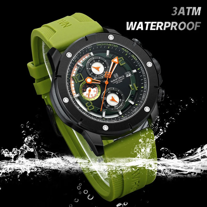 NAVIFROCE Men's Creative Quartz Chronograph Watches Top Brand High Quality Male Sports Clock Man Fumed Silica Strap Wrist Watch