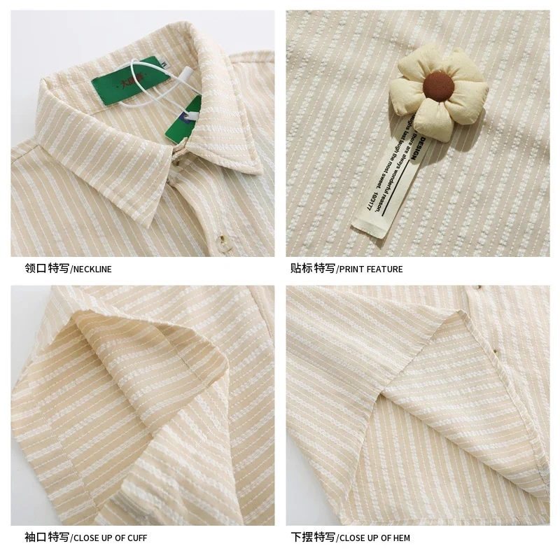HK Style new Vintage Flower Striped Short 2025 Sleeve Shirt Men Loose Couple Casual Shirts for Summer