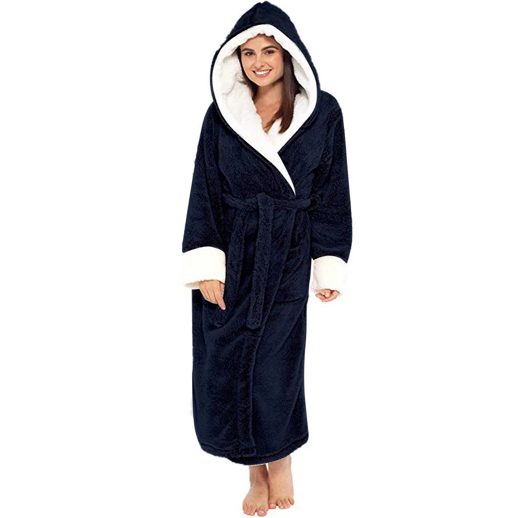 Winter Warm new Flannel Bathrobe Female Hooded Loose Thermal Long Bath Robe Kimono Dressing 2025 Gown Sleepwear Lingerie Homewear
