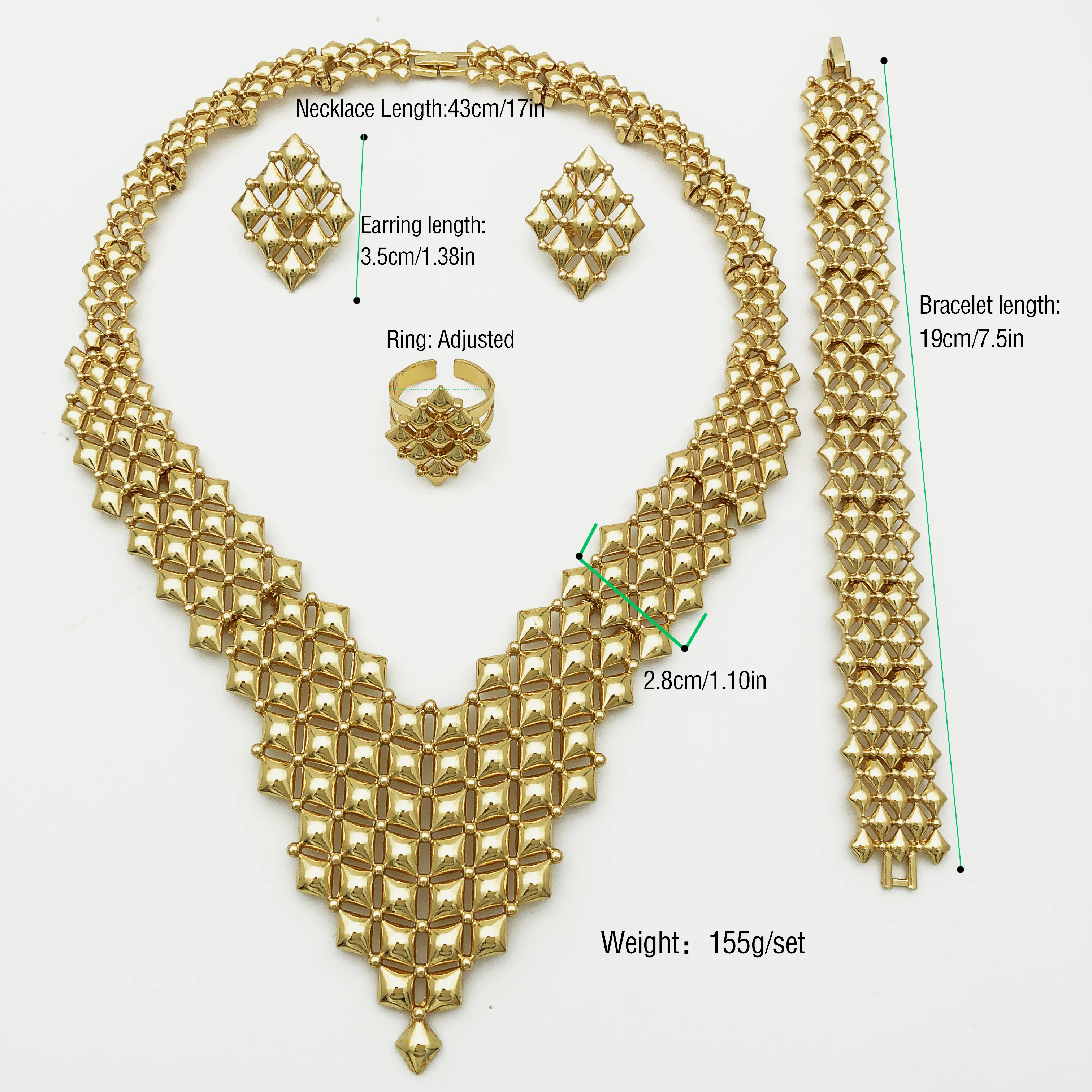 Italian Gold Plated Jewelry Sets Women Large Necklaces Earring Ring Bracelet Wedding Party Jewelry Accessories Free Shipping