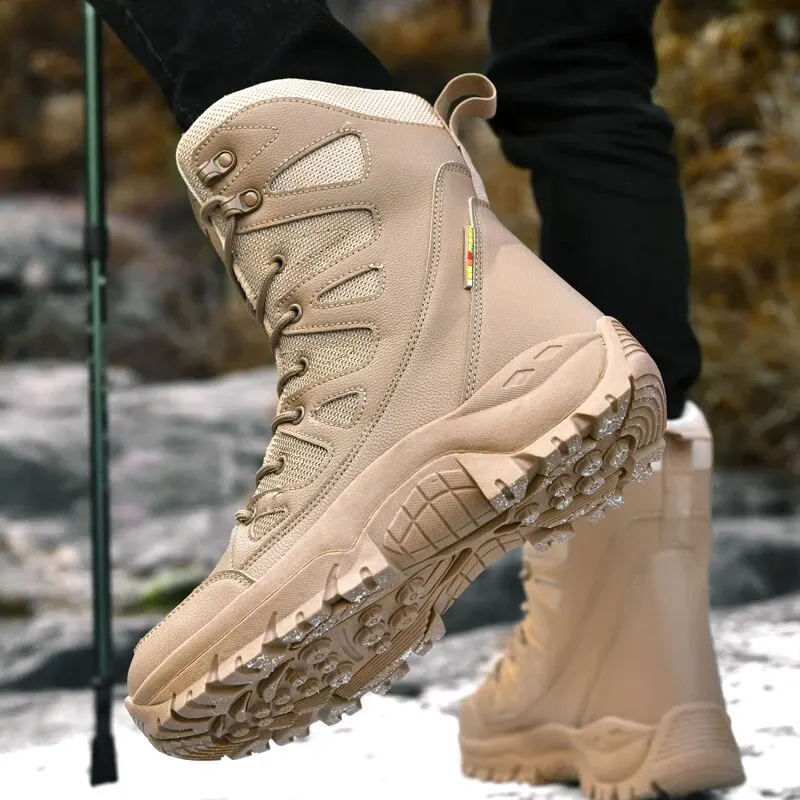 2024 new Winter New Warm Plush Snow Boots Waterproof Leather Men's 2025 Outdoor Anti Slip Work Combat Desert Motorcycle Shoes