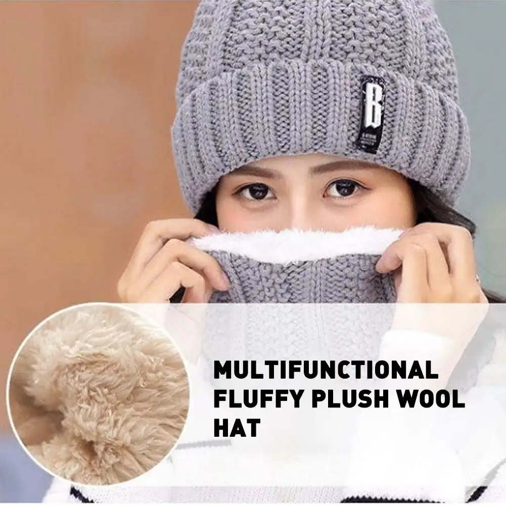 Brand Winter Knitted Scarf Hat Set Thick Warm Skullies Beanies Hats for Women Solid Outdoor Snow Riding Ski Bonnet Caps Girl