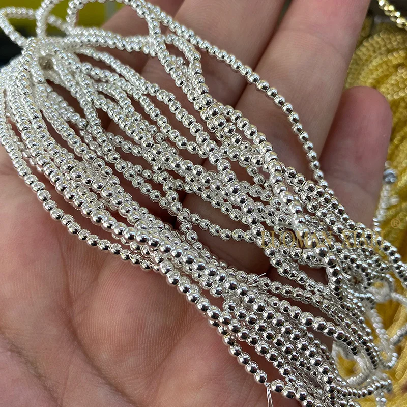 2 3 4MM Natural Hematite Plating Silver Golden Color Round Stone Beads for Jewelry Making Diy Bracelet Earrings Accessories 15''