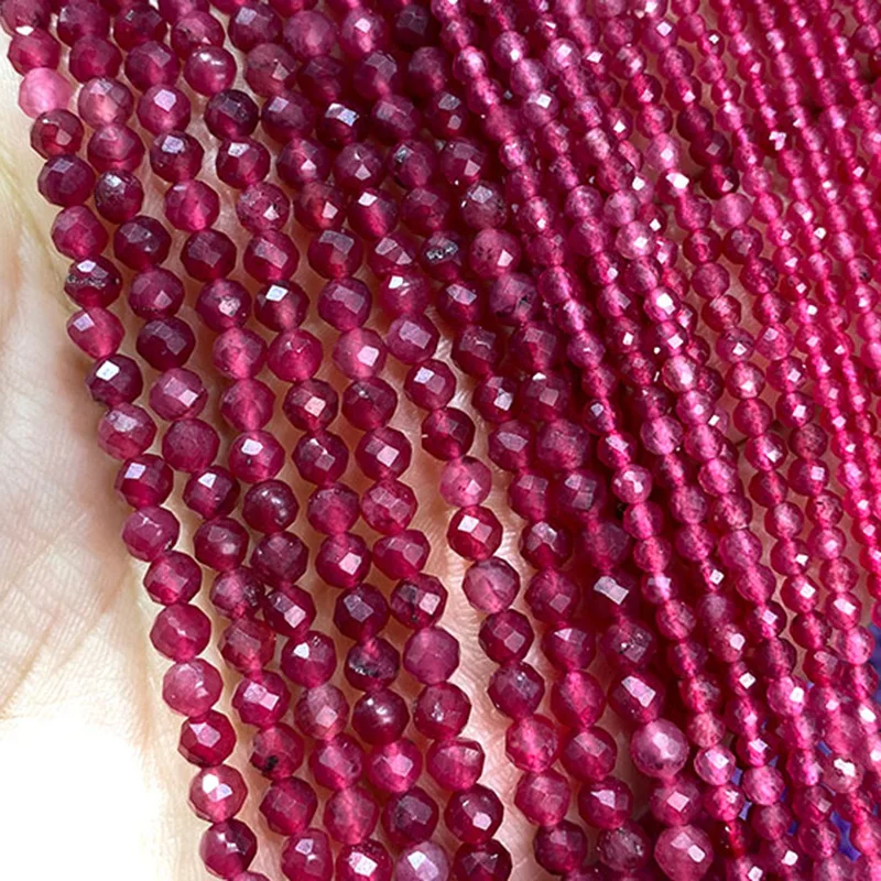 Natural Stone Beads Faceted Ruby Red Chalcedony Round Loose Spacer Beads For Jewelry Making DIY Bracelet Necklace 2MM 3MM 4MM