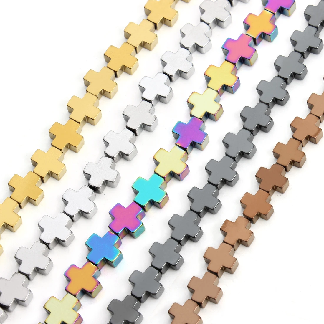 Natural Hematite Stone Beads Multicolor Cross Shape Loose Spacer Bead for Jewelry Making DIY Bracelet Necklace Charm Accessories