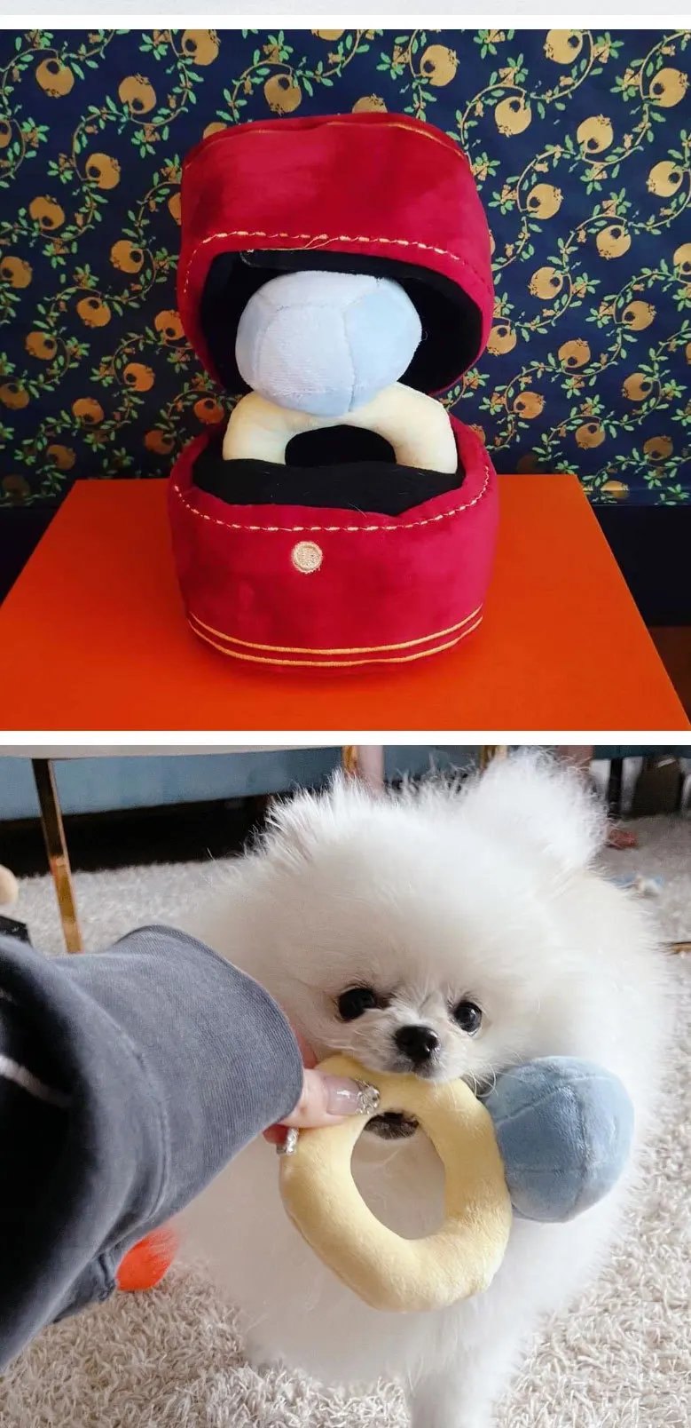 Diamond Ring Box Plush Toy for Dog Super Big Rings Box Set Puppy Dogs Interested Toys Puppies Kids Creative Cute Soft Toys INS