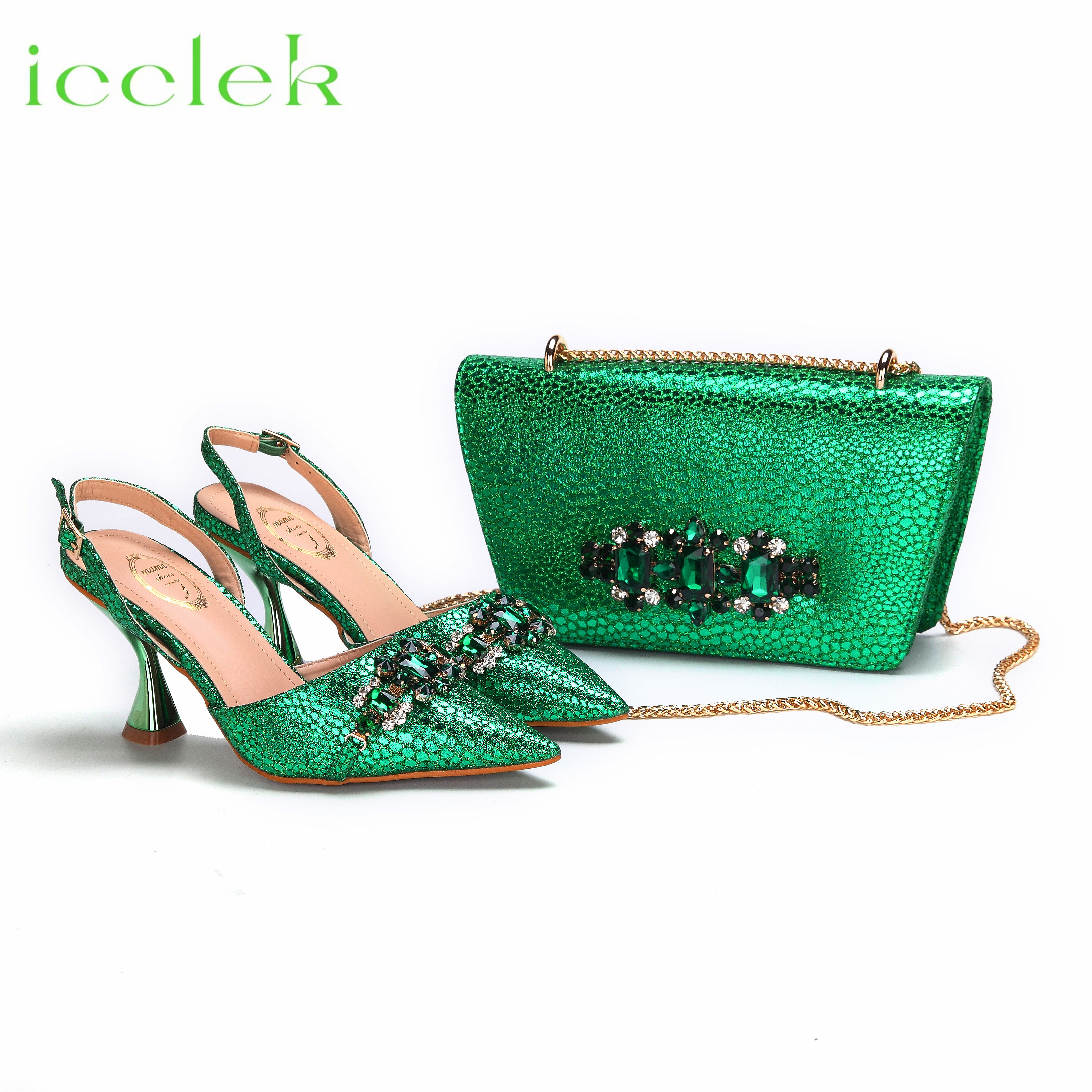 womens Green Elegant High Heels Nigeria Popular Ladies Shoes with Bag Set for Wedding dh5727163