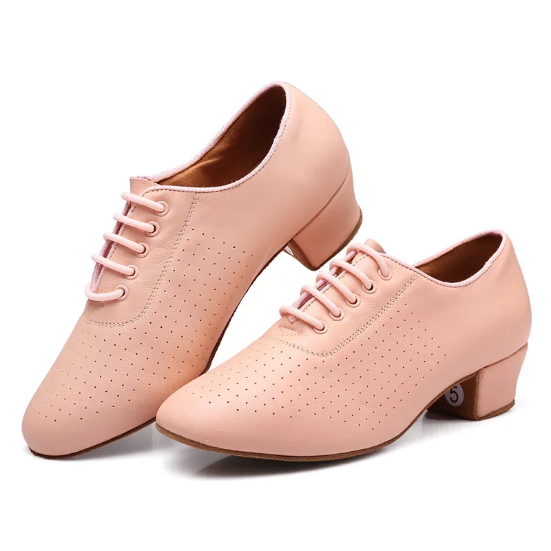 New Arrival Cowhide Latin Dance 2025 Shoes for Women 5cm High Heel Ballroom Dance Shoes Orange Pink Purple new Girls Dancing Shoes