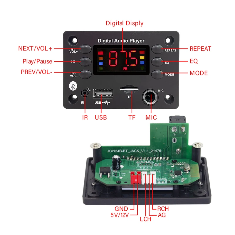 Bluetooth MP Decoder Audio Board DC V USB Power Supply TF FM Radio Player For Car Music Speaker