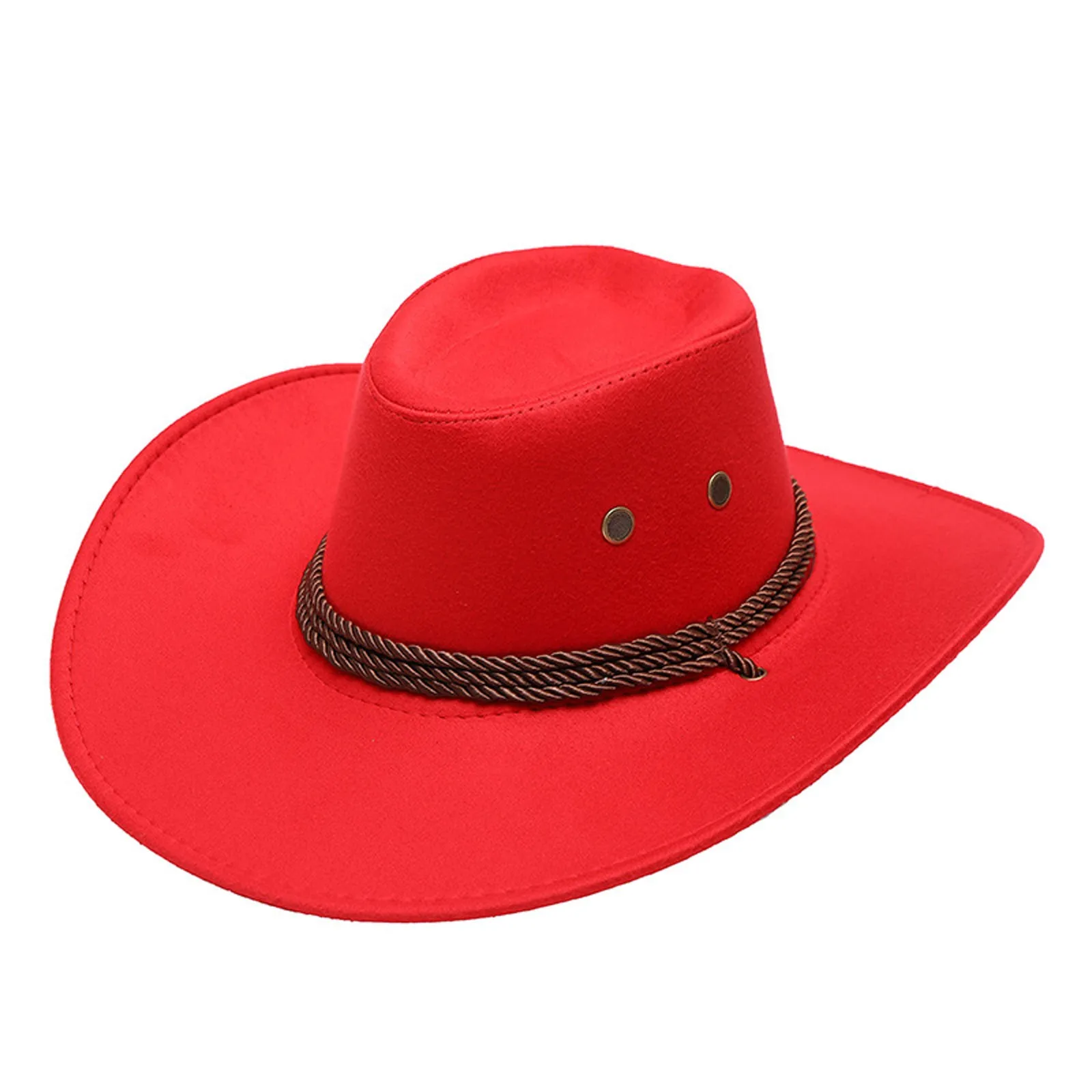 Summer Men Sun Women Hat Solid ddmysmile Color Cool Western Cowboy Hat Plain Solid Color Peaked Cap Large Western Rope Knight Cowboy Hat Smile
