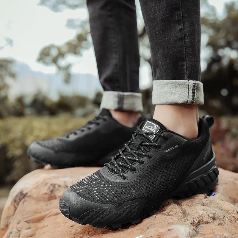 HIKEUP Men's hiking shoes Spring and Autumn track shoes Cross-country running shoes Outdoor sport Mountaineering shoes MD+rubber