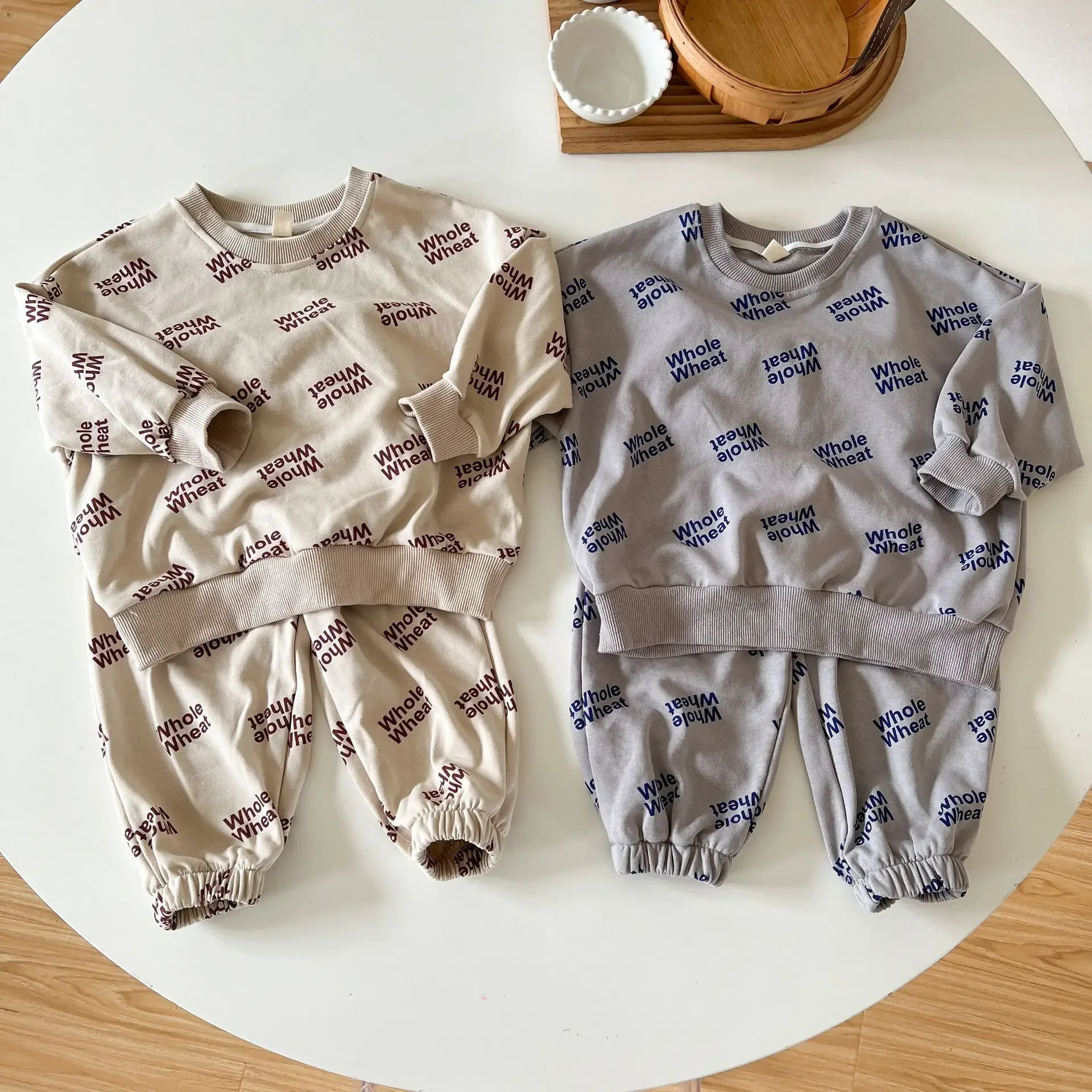 4608D Children's Clothing Set Sport Suit 2023 Spring New Leisure Letter Print Girl's Suit Sweater +Pant Boy's Two-piece Suit + smile + 