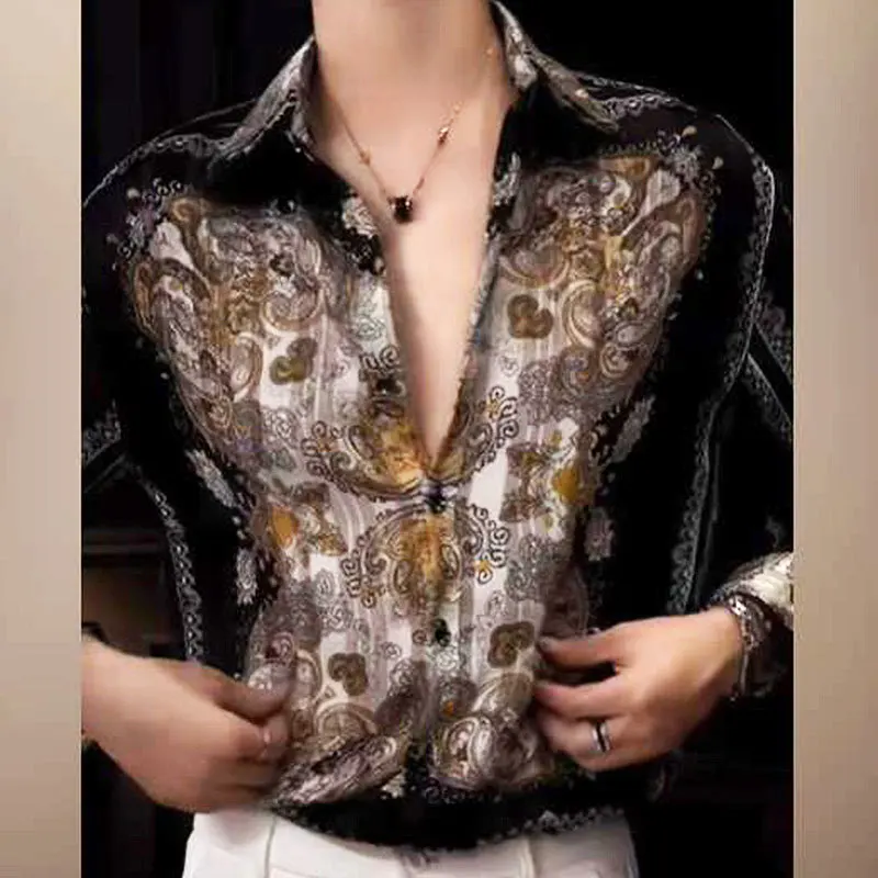 Luxurious Ethnic Retro Baroque Court Print Shirt Camiseta Masculina Quality Shirt For Men Social Club Outfits Trend Shirt Men