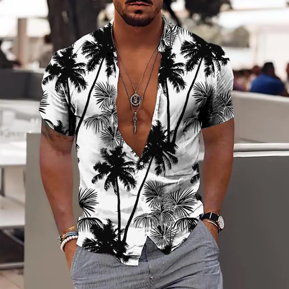 Men'S Shirts Hawaiian 3D Print Short Sleeve Tees Blouse And Shirt new Casual Beach Aloha T-Shirts 2025 For Men Social Shirt Clothing 5xl