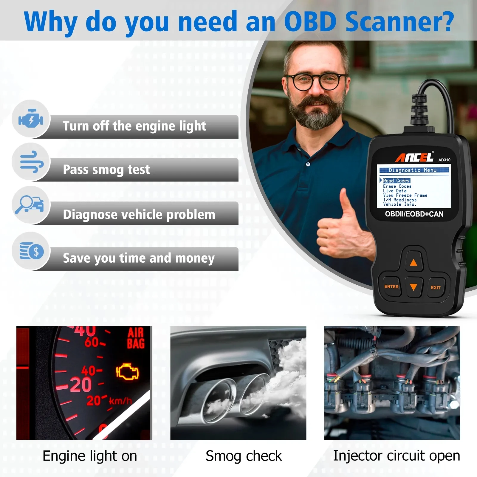 ANCEL AD310 OBD2 Automotive Scanner Full OBD2 Code 2025 Reader Engine Check Professional ODB new OBD 2 Car Diagnostic Tools PK ELM327