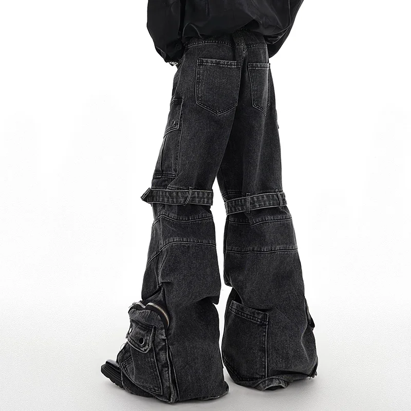 IEFB Mens's Baggy Jeans Washed Multi Pocket new Jean Overalls Strap Design 2025 Wide Leg Workwear Denim Pants 2023 New Darkwear 24X1350