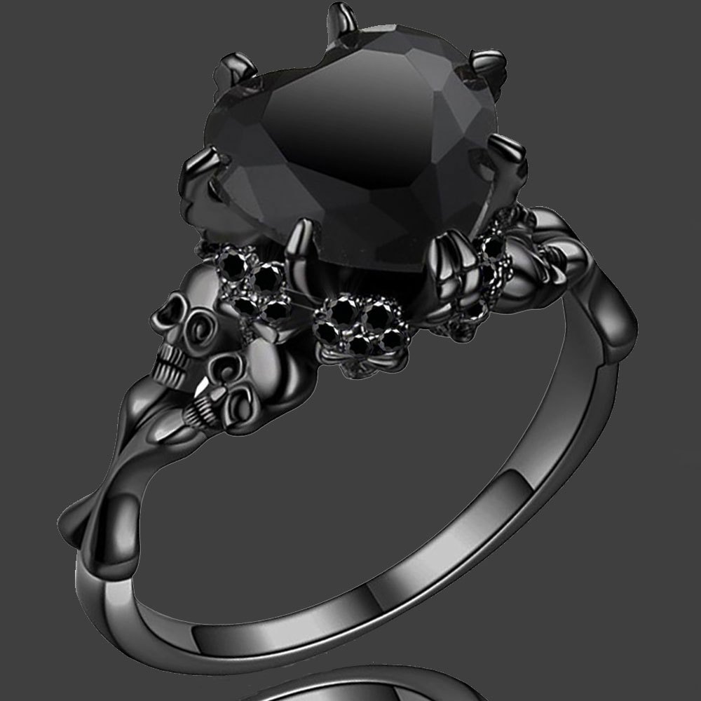 Gothic jewelry Skull Rings Halloween Punk Engagement Black Rings for Women Vampire Accessories Christmas Gifts