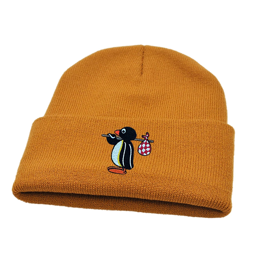 Pingu Beanie Embroidered Cute Penguin Knitted Hat Autumn Winter Warm Hip Hop Hat Unisex Ski Hat
