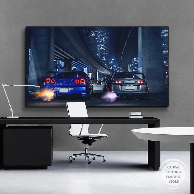 Nissan Skyline Toyota GTR 2025 R34 VS Supra Vehicle Car Poster new Canvas Painting Wall Art Prints Picture Living Room Modern Home Decor