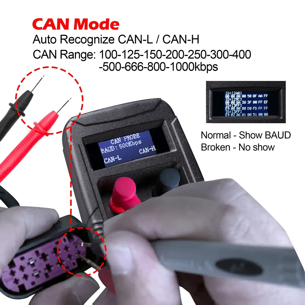 CAN BUS Analyzer Automotive tool for All Car, CAN BUS Tester Automatic Recognize CAN-H CAN-L, LIN BUS Analysis to Read Baud Rate
