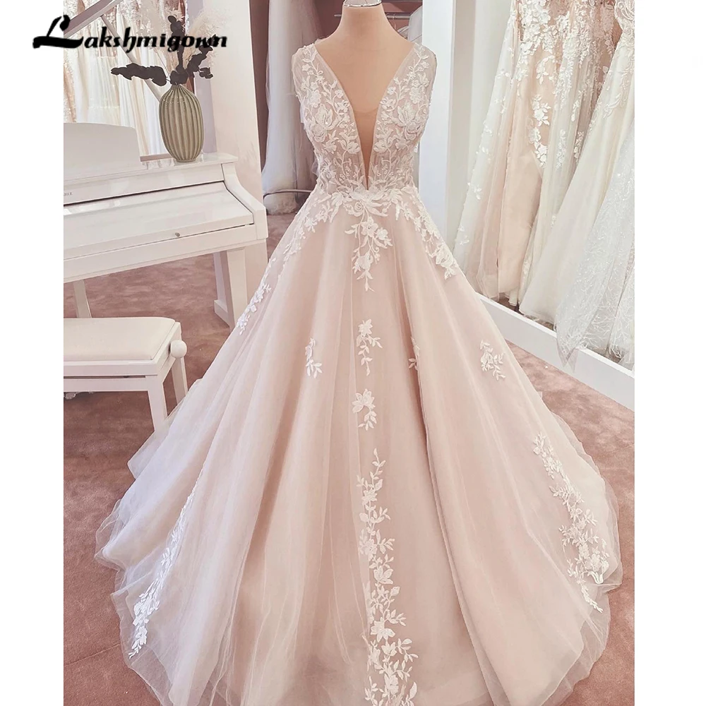 Lakshmigown Bohemian new V-Neck Wedding Dresses Tank Sleeve Tulle A-Line Open Back Lace Bridal 2025 Gowns Bride Dresses Hochzeitskleid
