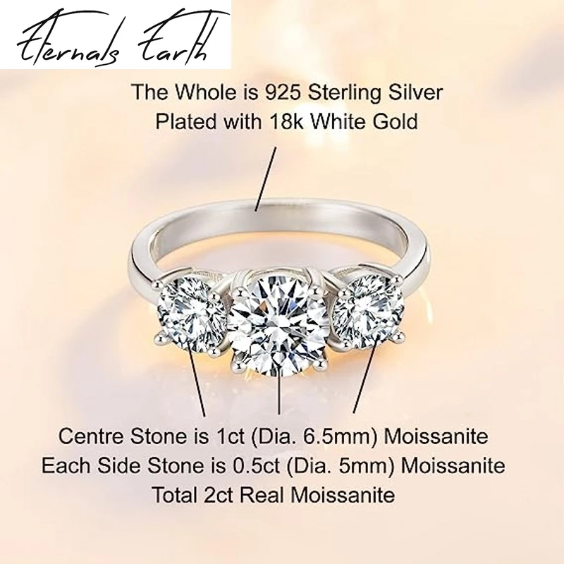 925 Sterling Silver 2/4 Carat Moissanite 3-Row Ring, Fashionable Design, High-End Light Luxury Niche Gift For Women Girlfriend