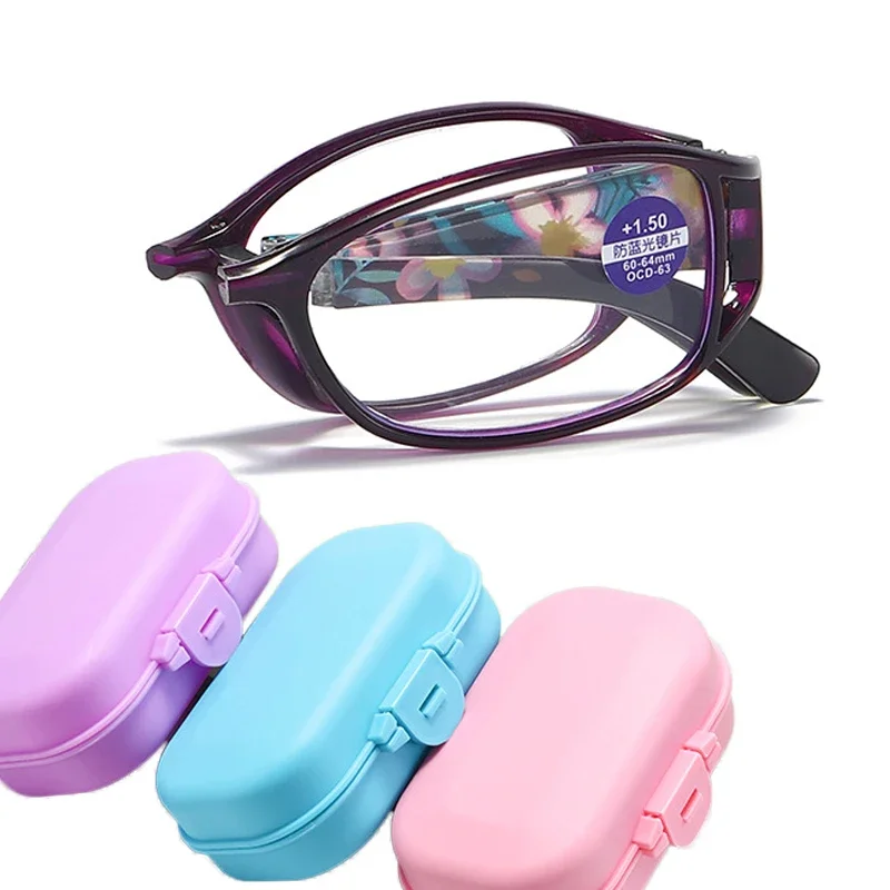 Folding Anti-blue Light Reading new Glasses With Box Women Flower Full Frame Portable Farsight Eyeglasses 2025 Diopters +1.0 To +4.0