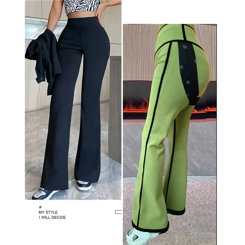 High Qiality 2023 Winter Fleece Thicken Flared Pant Yoga Leggings Women Casual High-waisted Wide Leg Pants Plush Stretch Trouser