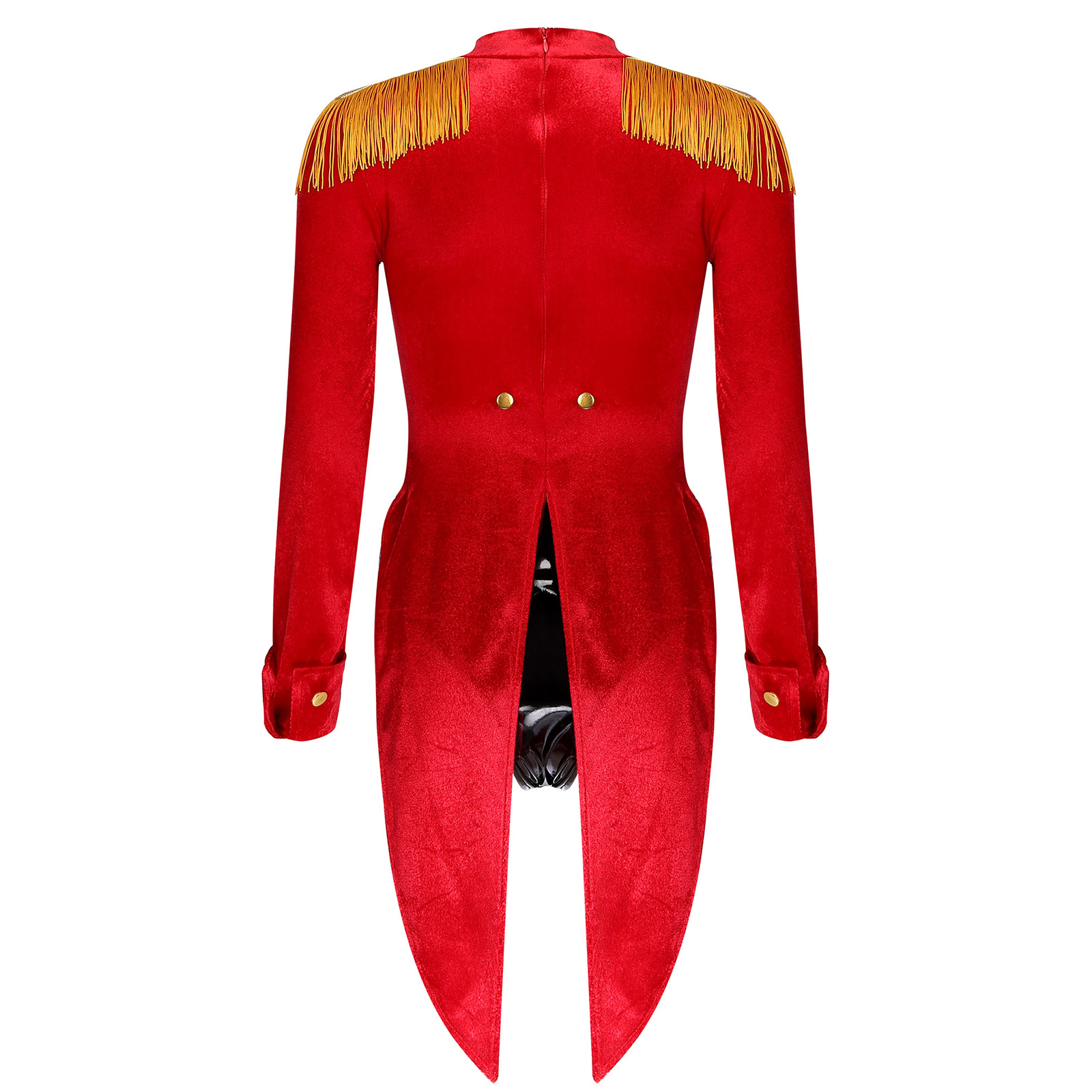 Women Halloween Circus Ringmaster Cosplay Costume Tassel Long Sleeve Bodysuit Swallow-Tailed Catsuit for Party Stage Performance