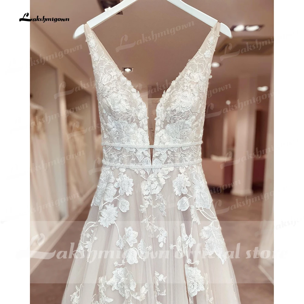 Lakshmigown Bohemian Wedding Dresses V-Neck 2025 Appliques Lace A-Line Beach new Princes Wedding Bridal Gown 2024 Plus Size