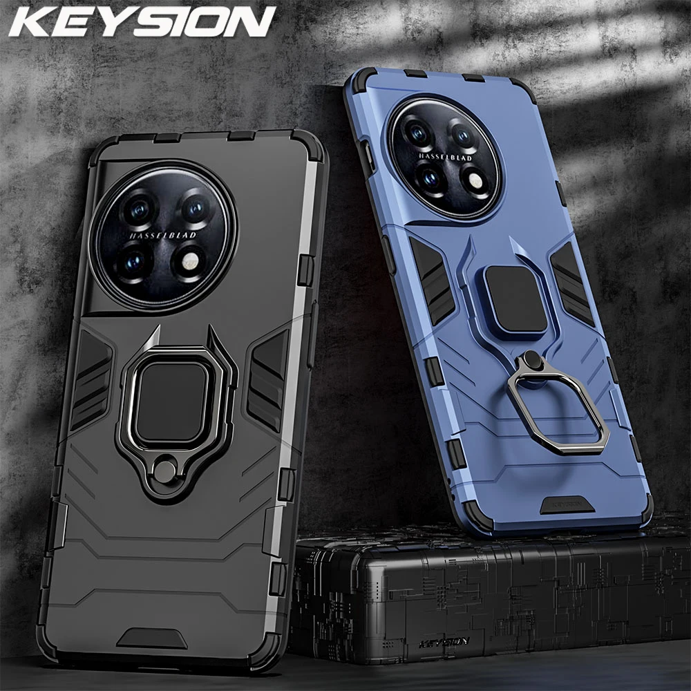 KEYSION Shockproof Armor Case for Oneplus 11 5G 11R 10R 150W Metal Ring Stand Phone Cover for One Plus Ace 2 5G 1+ Ace Racing