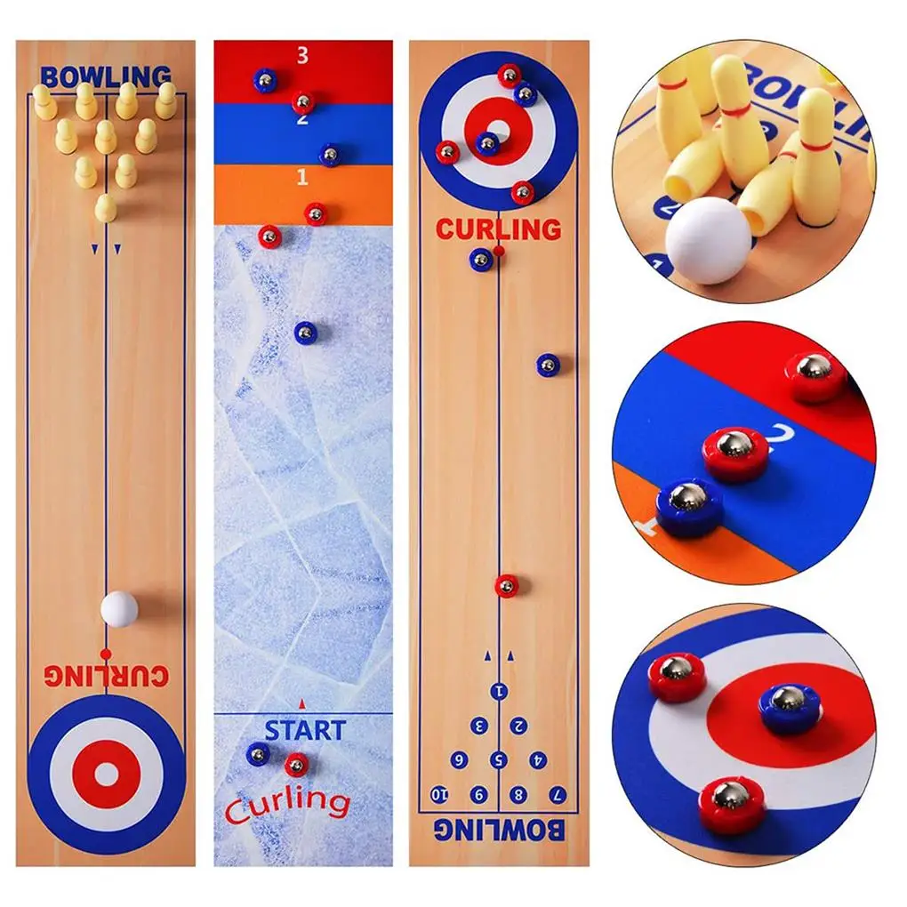 3 in 1 Table Curling Game Bowling Shuffleboard Table Set Family Games for Home Party Gift For Children and Adults