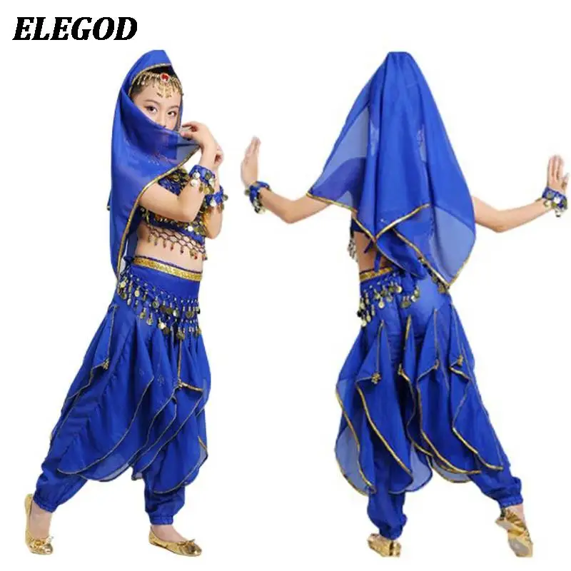 Girls Belly Dance Costume Set Children's Indian Dance Top+Pants Suit Arabic Dance Clothing Kids Halloween Performance Outfit Set