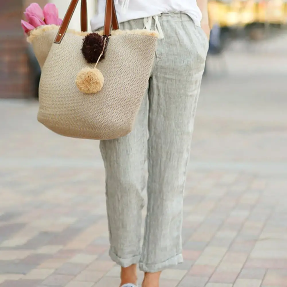 Mid-Rise Trendy Elastic new Waist Ninth Casual Pants Lightweight 2025 Casual Pants Drawstring elastic waist home