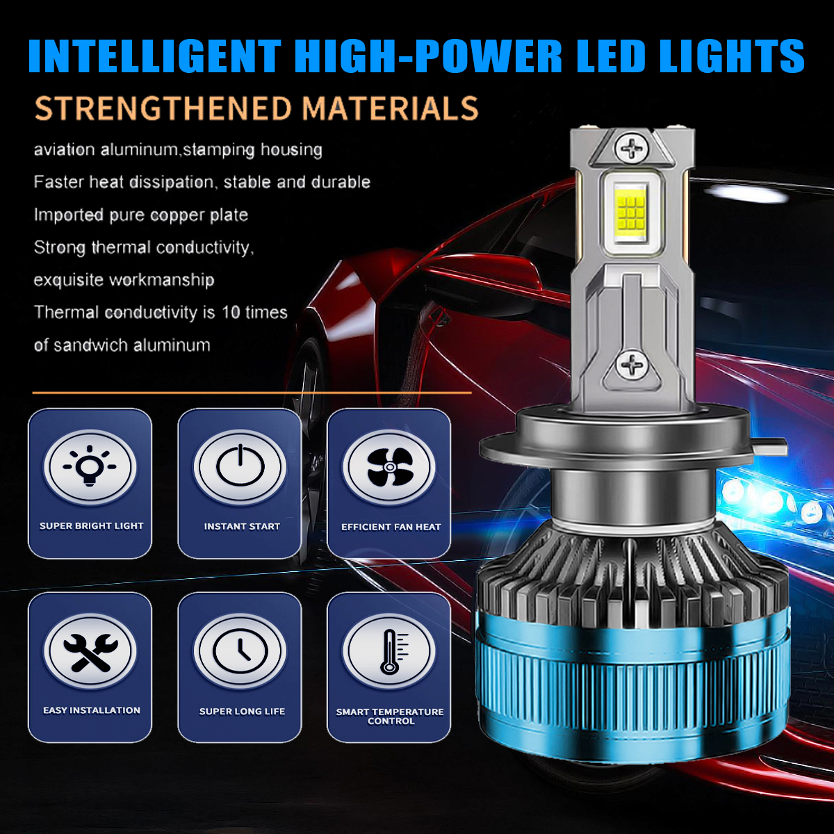 XJQC 300W 30000LM 6000K HB3 HB4 9005 9006 H1 H7 H4 H11 9012 H13 9004 Bulb Canbus Led Lamp CSP 7750 Power Car Headlight Light